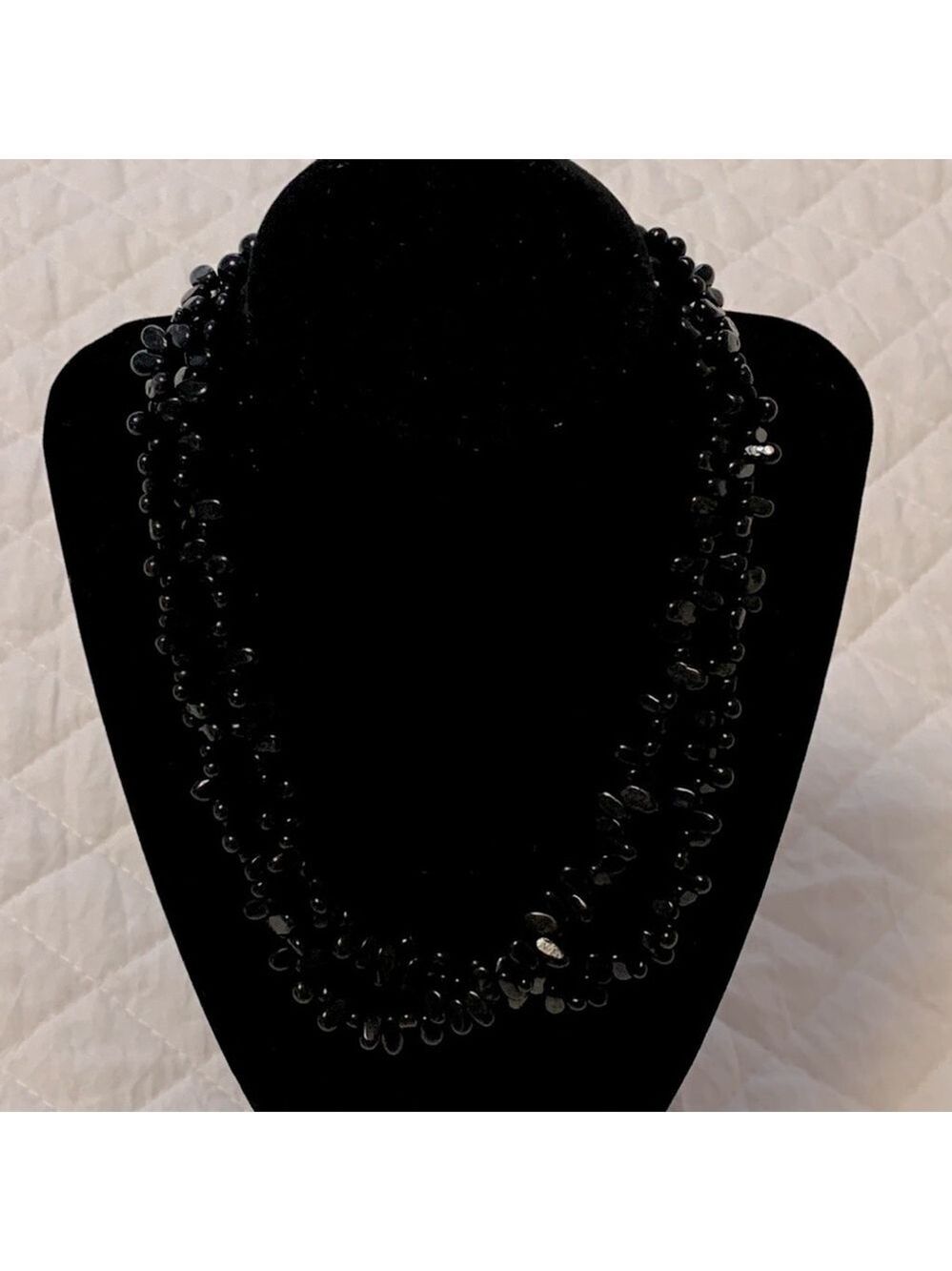 BLACK glass beaded double layer necklace 16” long with extender fashion jewelry